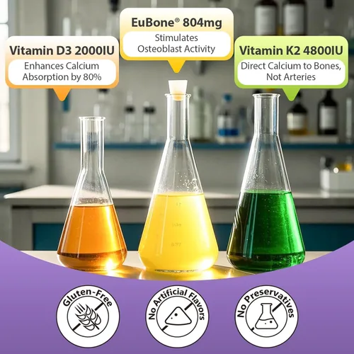 Vista 5 de EuBone Suplemento para la salud ósea con calcio y magnesio, vitamina D3 K2 que apoya la densidad y la fuerza ósea, a base de plantas, sin gluten