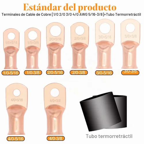 Vista 3 de 48 piezas de conectores de terminal de batería, extremos de cable, lengüetas de anillo de alambre de cobre con tubo termorretráctil de calibre AWG