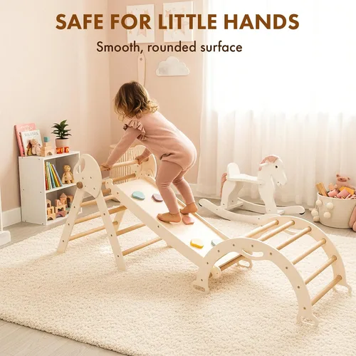 Vista 3 de Juego de escalada 5 en 1 para mayores de 1 años – Triángulo Pikler, arco de escalada, cojín de equilibrio, gimnasio de escalada Montessori