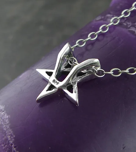Vista 7 de Woot & Hammy Tiny Second Degree Inverted Pentagram Pendant Necklace Baphomet Satanic Symbol with 20" (18" + 2" extender) Sterling Silver Chain