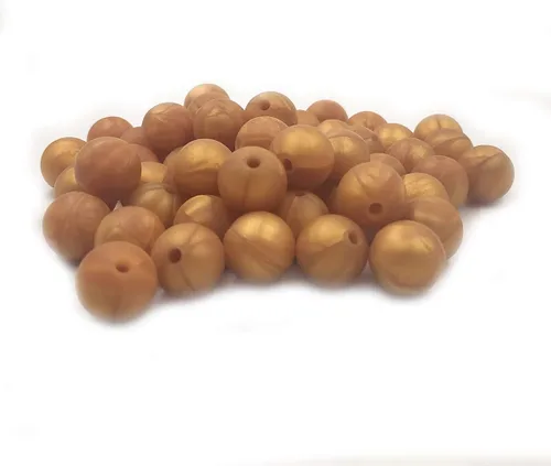 Vista 3 de 100 cuentas redondas de silicona doradas metálicas de 0.315 pulgadas de silicona sueltas para llavero, accesorio de joyería, manualidades