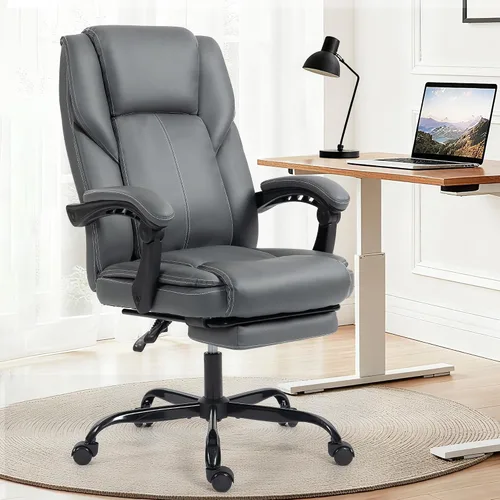 Vista 11 de Silla de oficina – Silla ejecutiva de cuero de escritorio de oficina con respaldo alto con función de balanceo – Ergonómica, transpirable, cómoda