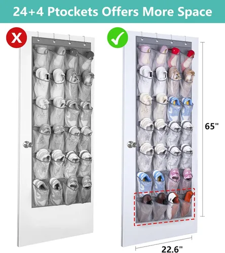 Vista 3 de MISSLO Organizador de zapatos colgante con 28 bolsillos grandes y 28 bolsillos grandes para colgar zapatos, puerta, zapatillas, organizador