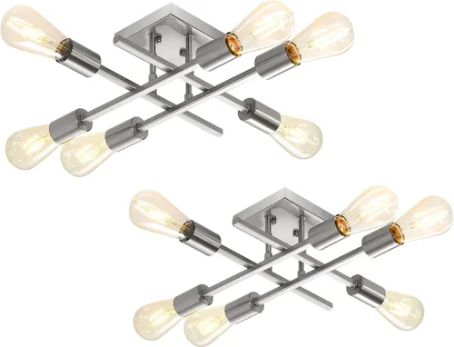 Vista 11 de Lámpara de techo semiempotrada de 6 luces, moderna lámpara Sputnik negra, lámpara de techo de granja E26, lámpara de techo para cocina, dormitorio