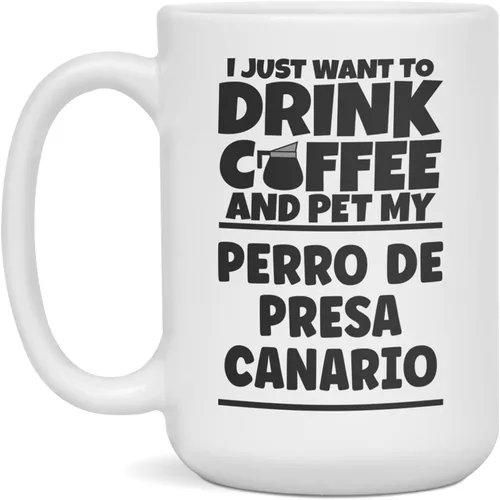 Vista 3 de Drink Coffee and Pet My Perro De Presa Canario, Funny Dog Mug, 11-Ounce White