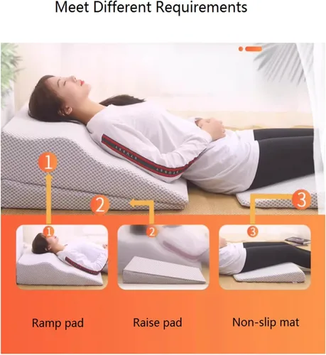 Vista 2 de Almohada de cuña para dormir, juego de almohada ortopédica ajustable de cuña para aliviar el dolor de espalda y piernas, almohada de espuma