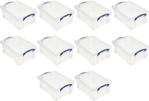 Vista 12 de Really Useful Box - Contenedores de almacenamiento de plástico apilables de 9 litros con tapa de cierre y asas con clip incorporado