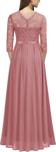 Vista 2 de Miusol Vestido largo formal de dama de honor con encaje floral y manga 34 para mujer