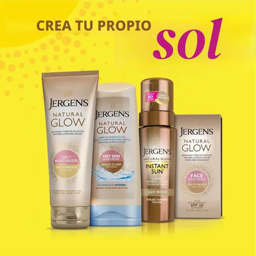 Vista 6 de Humectante para piel húmeda Natural Glow de la marca Jergens Bronceado sin sol, aplicación de piel húmeda, desarrollo gradual de color, resultados