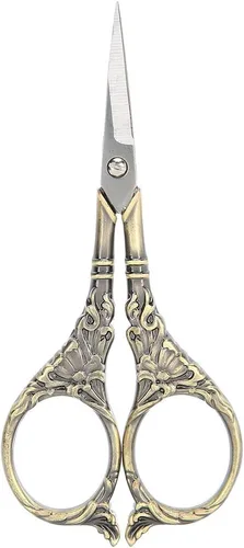 Vista 6 de Tijeras retro europeas, elegantes manualidades de punto de cruz, herramienta de artesanía antigua hecha a mano para entusiastas de la costura, cobre