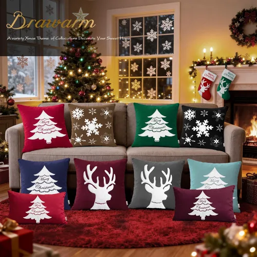 Vista 7 de BRAWARM Christmas Reindeer Pillow Cover 18x18 Black Velvet Embroidered Reno negro