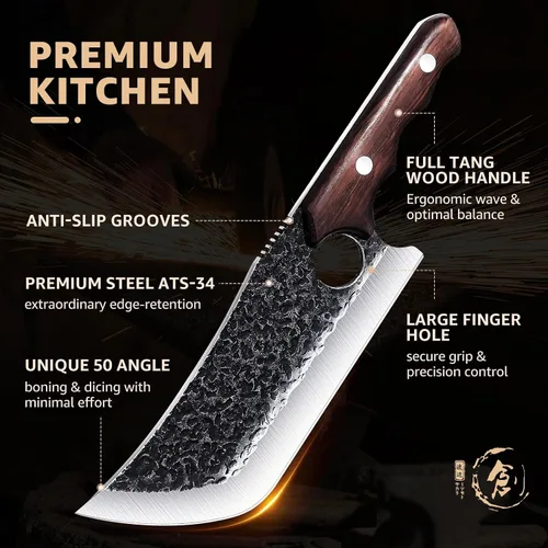 Vista 3 de DRGSKL Cuchillo Hendidor de Carne Forjado a Mano Cuchillos de Carnicero para Padres para Cortar Carne Cuchillo de Chef de Espiga Completa con Funda