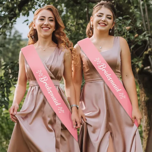 Vista 3 de Juego de 2 bandas de dama de honor de oro rosa para despedida de soltera, decoración de boda