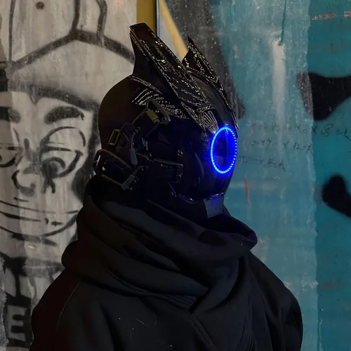 Vista 5 de Techwear - Máscara punk, máscara de samurái con luz LED, máscara de anime para cosplay de Halloween