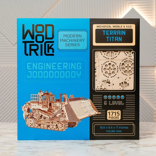 Vista 6 de Wood Trick Terrain Titan Bulldozer - Rompecabezas de madera 3D para adultos