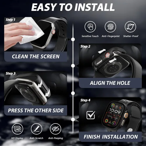 Vista 5 de Paquete de 2 fundas con protector de pantalla de privacidad para Apple Watch SE 3 (2025) / SE2 / SE/Series 6/5/4 de 1.575 pulgadas, funda protectora