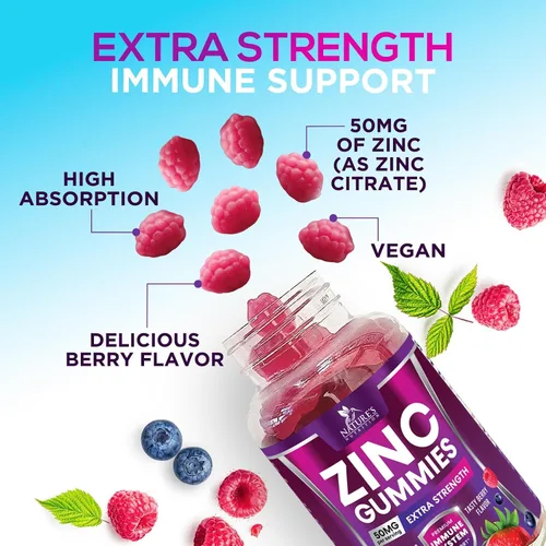 Vista 3 de Gomitas de zinc – 50 mg de zinc por porción, gomitas de apoyo inmunológico para la piel y los huesos – Antioxidante masticable de alta calidad
