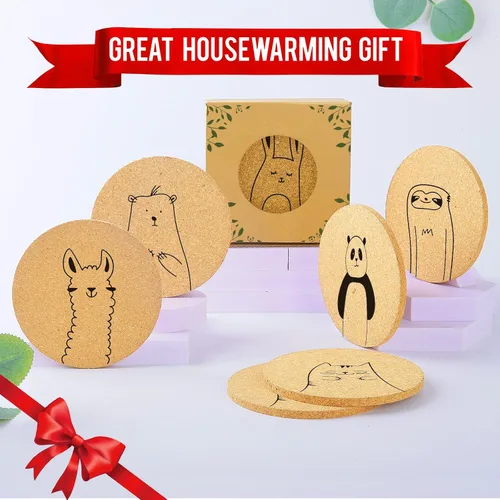 Vista 7 de Posavasos para Bebidas con Soporte Juego de 6, Lindos Posavasos de Animales al por Mayor para Regalos de Inauguración de Casa para Parejas de Nuevo