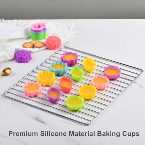 Vista 2 de 36 forros de silicona para cupcakes, tazas para hornear con múltiples formas de flores, moldes de silicona reutilizables de tamaño mini de 2 pulgadas