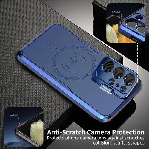 Vista 3 de Funda Galaxy 21S Ultra diseñada para Samsung S21 Ultra con protector de lente de cámara, soporte de anillo de cámara integrado, resistente a prueba