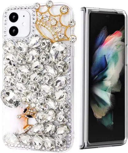 Vista 14 de Sparkle - Funda para teléfono compatible con Samsung Galaxy Z Fold 3 5G, elegante, hecha a mano en 3D, con diamantes de imitación, diseño