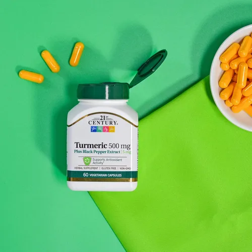 Vista 7 de 21st Century Cúrcuma 500 mg más extracto de pimienta negra cápsulas vegetarianas, 60