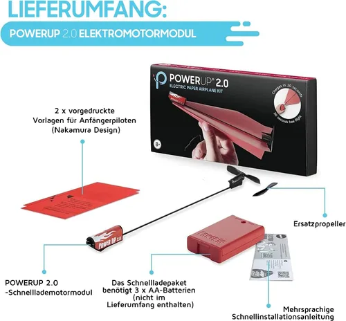 Vista 3 de POWERUP Kit 2.0 - Kit de conversión de avión de papel + 12 plantillas (2 impermeables) para vuelos divertidos y educativos