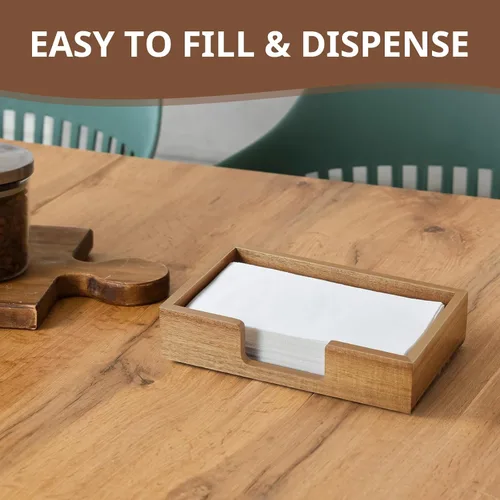 Vista 4 de Bandeja de soporte para toallas de invitados de madera de acacia para baño, servilletero para baño, soporte desechable de toalla de mano de papel