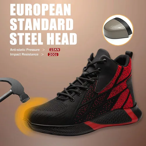 Vista 2 de ARCHINSERT Zapatos de punta de acero para hombres y mujeres, zapatos de seguridad indestructibles, resistentes al deslizamiento, puntera de acero