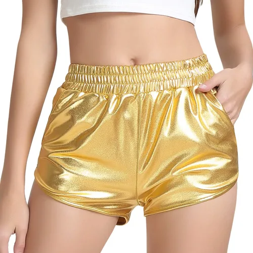 Vista 4 de Mirawise Pantalones cortos metálicos para niñas, pantalones brillantes para danza, pantalones cortos, Metálico