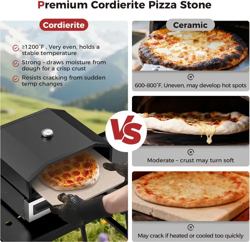 Vista 4 de CAMPLUX Horno de pizza de 17 pulgadas para parrilla con bolsa de almacenamiento y piedra de cordierita de 14.8 x 13 pulgadas, termómetro integrado