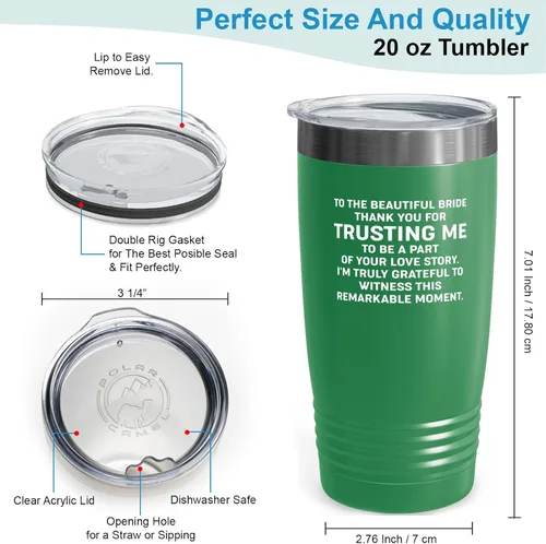 Vista 3 de Bride Gift from Officiant Tumbler 20oz Green -Beautiful Bride - Bridal Shower Bride To Be Bachelorette Party Newlywed Wedding Officiant Brother