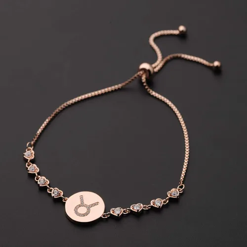 Vista 2 de ENSIANTH Pulsera ajustable con signo del zodiaco de oro rosa, regalo de cumpleaños para mujer