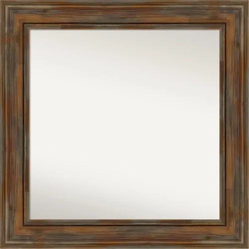 Vista 116 de Amanti Art Espejo de baño marrón para sobre fregadero, 26 x 26 pulgadas, espejo de tocador cuadrado marrón rústico Alexandria, marco de madera