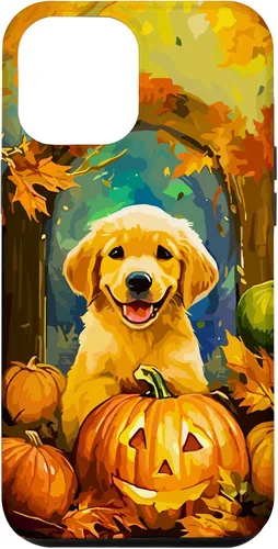 Vista 26 de Cute Golden Retriever Fall Pumpkin Autumn Leaves Halloween Case for iPhone 16