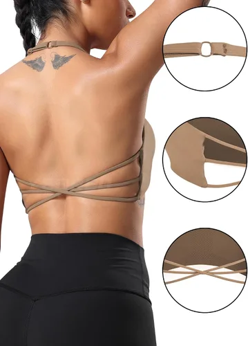 Vista 4 de YEOREO Sujetador deportivo para mujer, brasier deportivo de entrenamiento con tirantes cruzados, brasier de espalda cruzada extraíble, con relleno