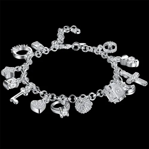 Vista 2 de Plata esterlina plateada moda mujeres 13 encanto colgante hermosa pulsera diseño conveniente, Plata de ley Cobre