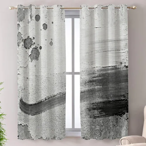 Vista 119 de Shrahala Beige and Orange Abstract Art Brushstrokes Blackout Curtain Tiers, Abstract Oil Paint Kitchen Valance Light Blocking Tier Drapes with Rod