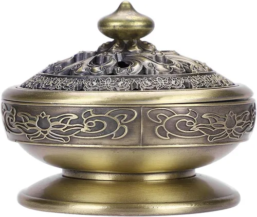 Vista 3 de Quemador de incienso de Buda vintage, quemador de incienso de aleación de metal, estufa de carbón con tapa para el hogar, oficina, yoga