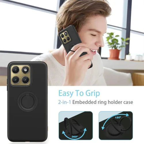 Vista 5 de Funda compatible con Motorola Moto Edge 2026 con protector de pantalla, soporte de anillo giratorio de 360°, soporte de silicona TPU a prueba