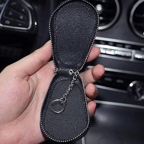 Vista 6 de Funda para llave de coche, multifuncional, con cierre y mosquetón, piel con brillantes, color rosa
