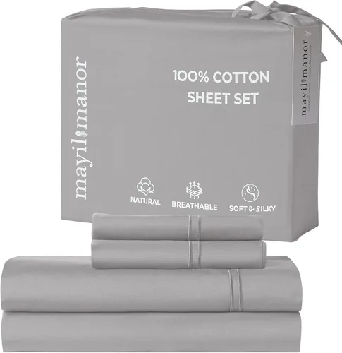 Vista 13 de Sábanas de Cama de Algodón 100% Natural Juego de Sábanas Twin de Tejido Satinado de Una Sola Capa de 500 TC Ropa de Cama Sólida Suave