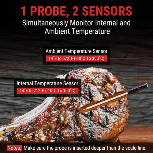 Vista 4 de ThermoPro TempSpike - Termómetro inalámbrico digital para carne de 500 pies, termómetro de carne Bluetooth inalámbrico para res, cordero, pollo