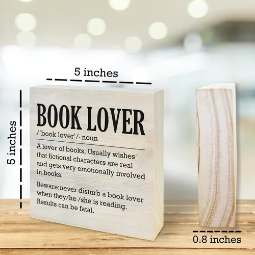 Vista 2 de Letrero de madera para amantes de los libros, definición de amante de los libros, decoración de mesa de escritorio con gusano de libro, regalos