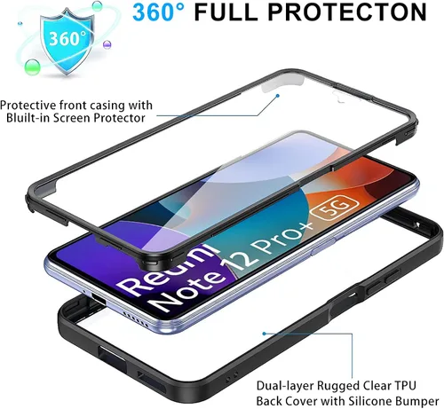 Vista 5 de CCSamll - Funda transparente para Xiaomi Redmi Note 12 Pro 5G con protector de pantalla, cuerpo completo, a prueba de golpes, delgada, cristal,