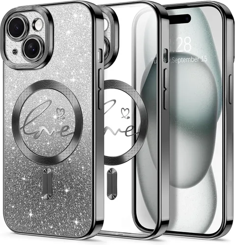 Vista 114 de Hython Funda para iPhone Air con purpurina, compatible con MagSafe Love Heart fundas magnéticas transparentes para teléfono para mujeres y niñas