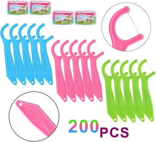 Vista 2 de Picos de hilo dental, FAMILIFE - Hilo dental para niños, hilo dental para niños pequeños, sin cera, sin sabor, sin flúor, para niños, con estuches