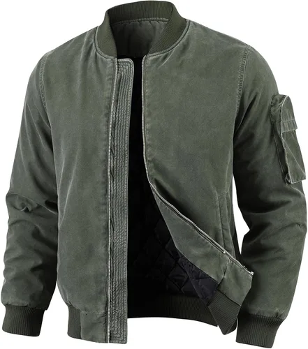 Vista 10 de Oymyakon Chaqueta bomber acolchada para hombre, lavada para otoño e invierno, cálida, chaquetas militares informales, abrigos acolchados