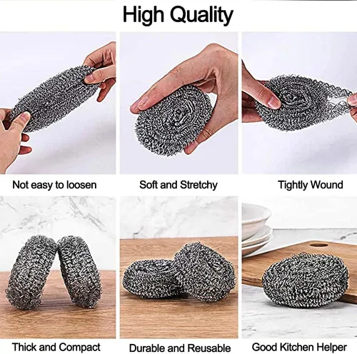 Vista 5 de DKKO Estropajos de acero inoxidable, bolas de limpieza, almohadillas de metal para cocina, baño, fregador de acero para limpiar platos, ollas