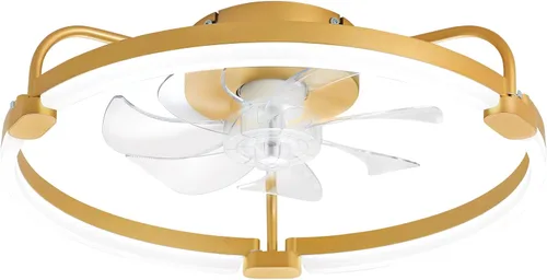 Vista 22 de LEDIARY Ventiladores de techo de 24" con luces y control remoto, luz LED de Dorado